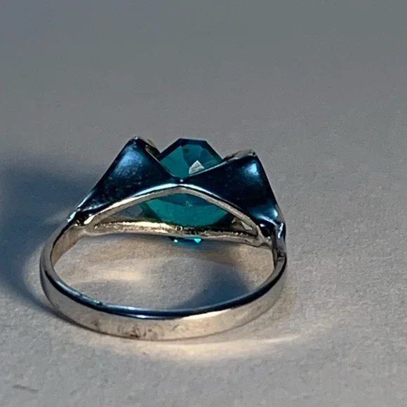 New vintage blue zircon December aquamarine March birthstone silver ring - Picture 4 of 12